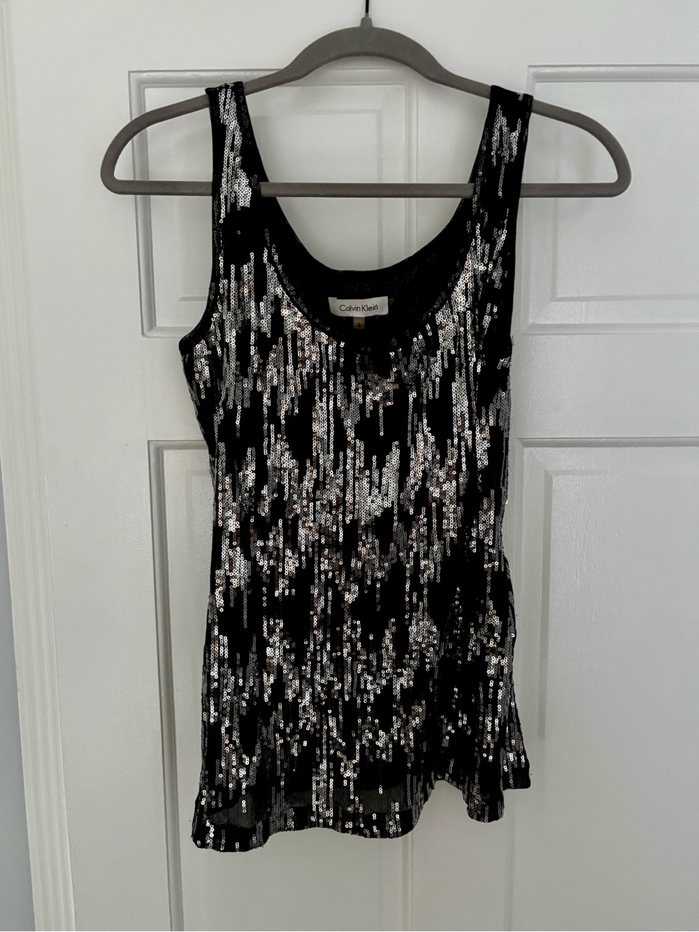 Calvin Klein Black Tank Top with Silver Sequin Accents